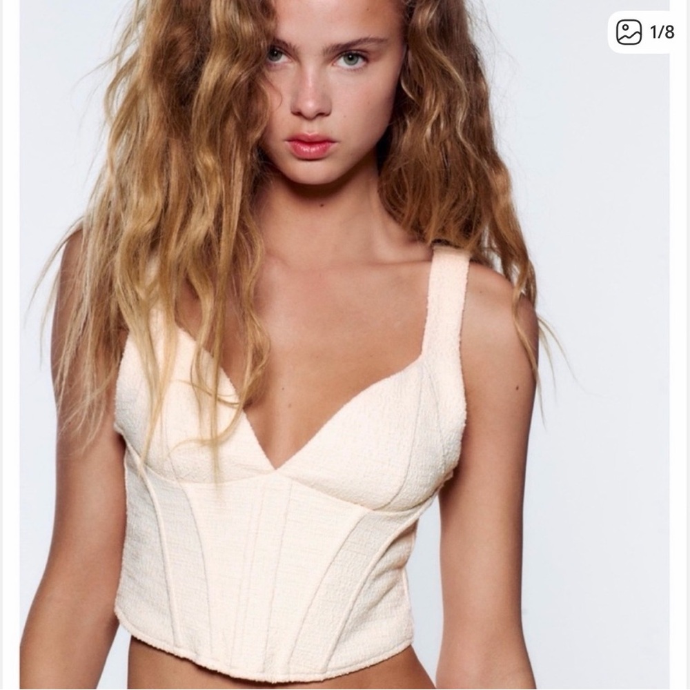 Zara Cream Textured Crop Top